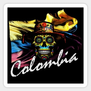 Distressed Colombian Pride Sugar Skull Flag Neon Art Magnet